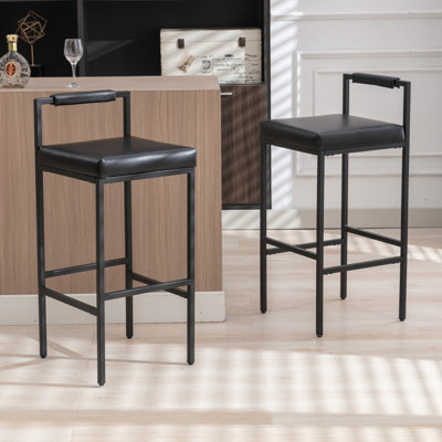 Lis Modern Bar Stools Upholstered Bar Height Barstools with Low Back and Metal Frame Couter Tall Bar Chairs Industrial Island Chairs for Kitchen/Pub