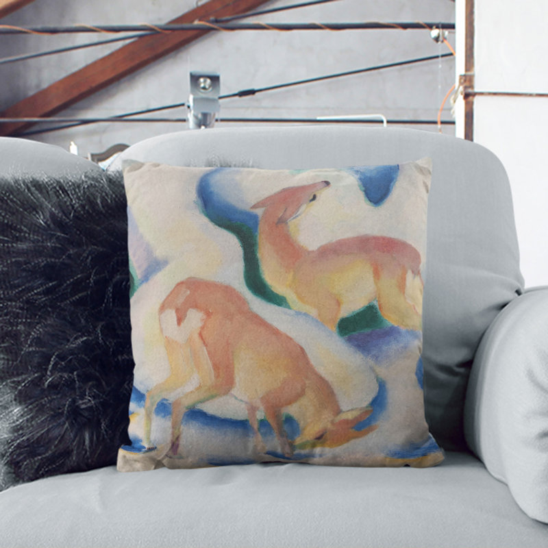 Deer In The Snow Square Throw Cushion, 40cm H x 40cm W x 15cm D, Gray/Cream