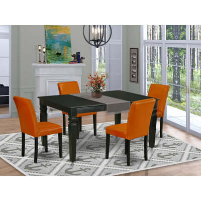 5 Piece Dining Set Includes a Rectangle Dining Room Table with Butterfly Leaf and 4 Baked Bean Faux Leather Upholstered Chairs, Black