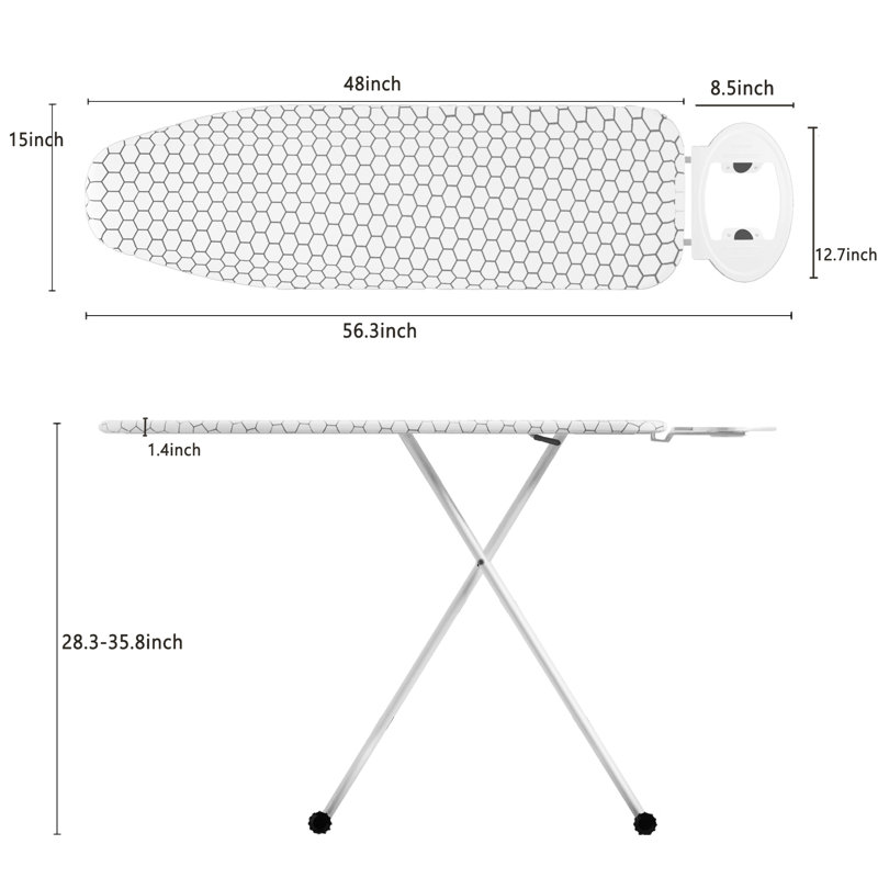 Planche à repasser compacte et pliable avec repose-fer intégré, housse géométrique élégante et conception compacte
