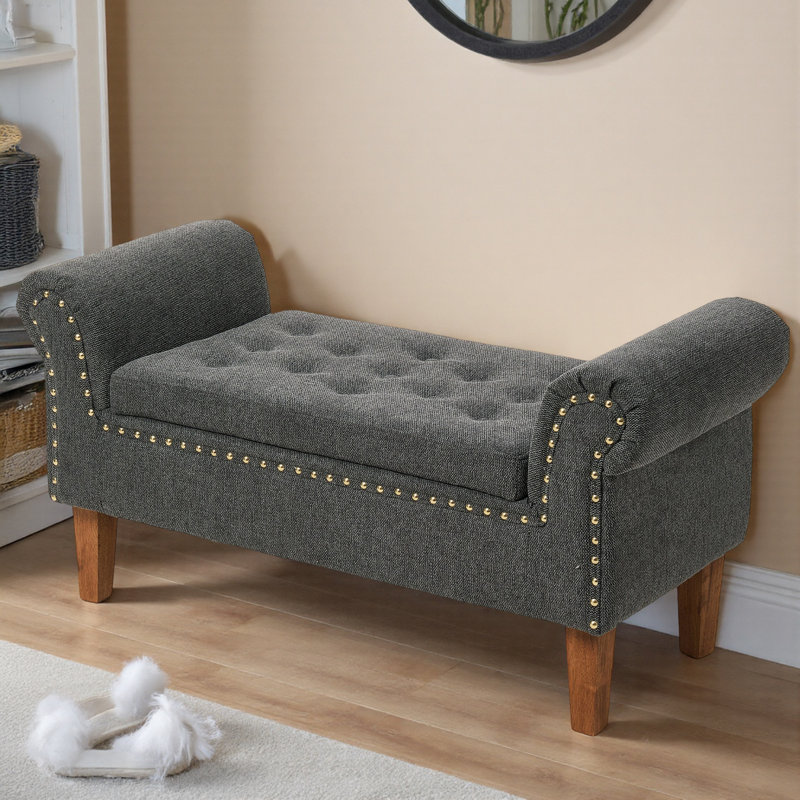 Upholstered Storage Bench, Grey