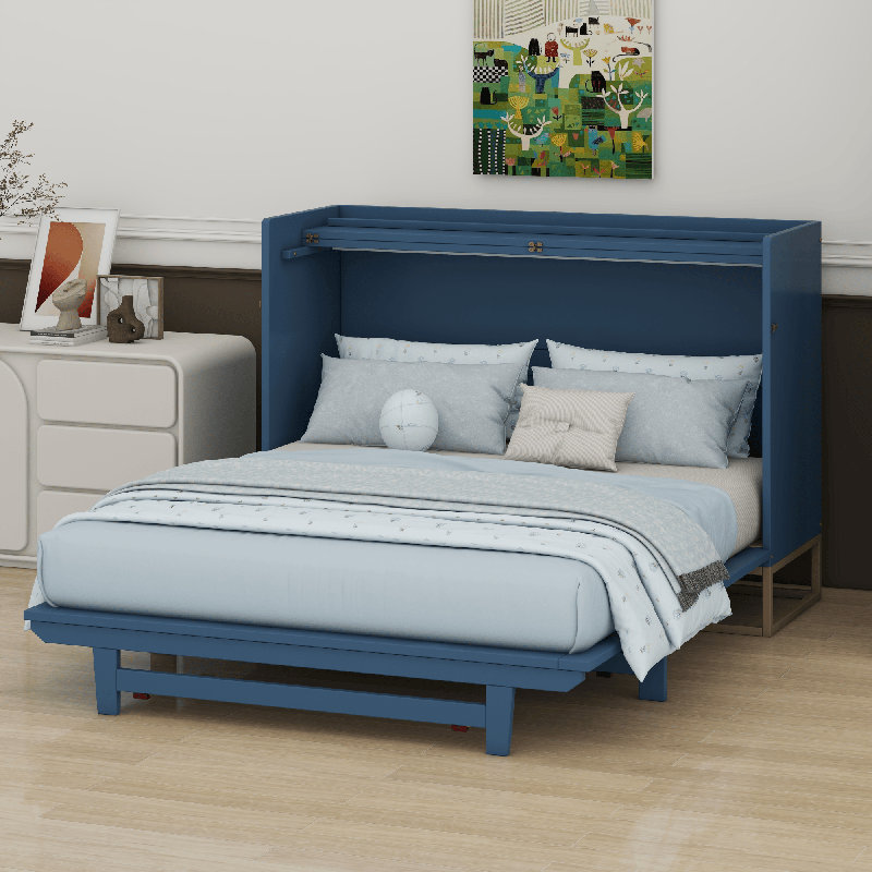 Lit escamotable avec pieds en fer, Bleu