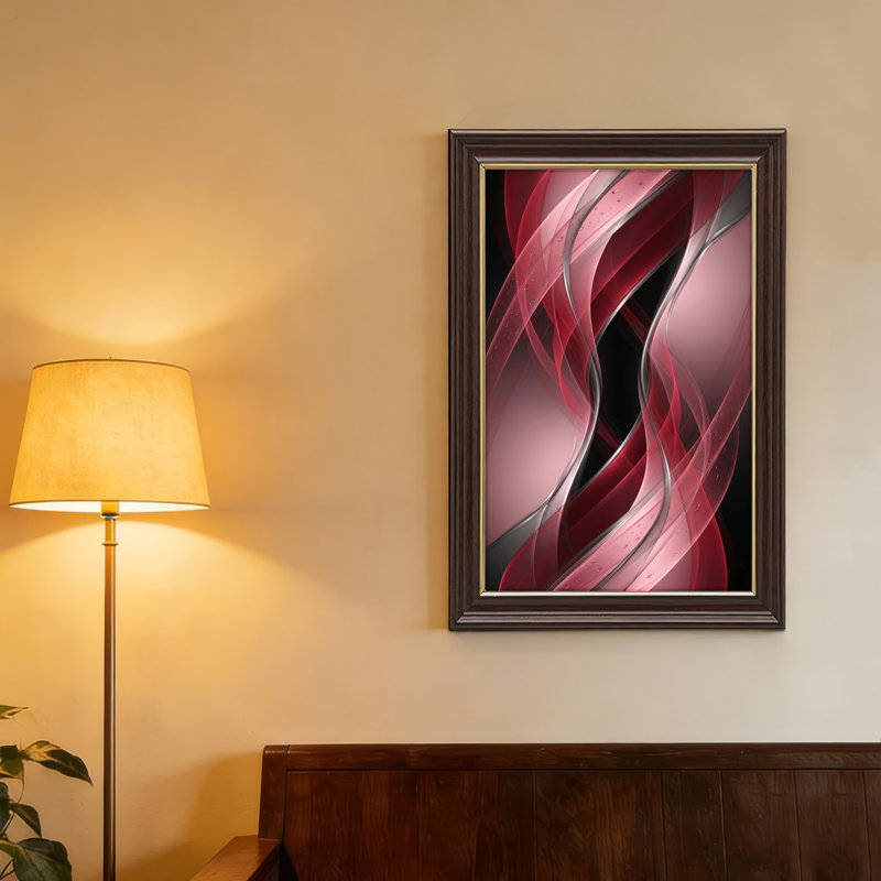 Art mural antique sur toile encadré doré pour le salon, la chambre à coucher, le bureau ou le vestibule - Décoration murale décorative avec vague rouge