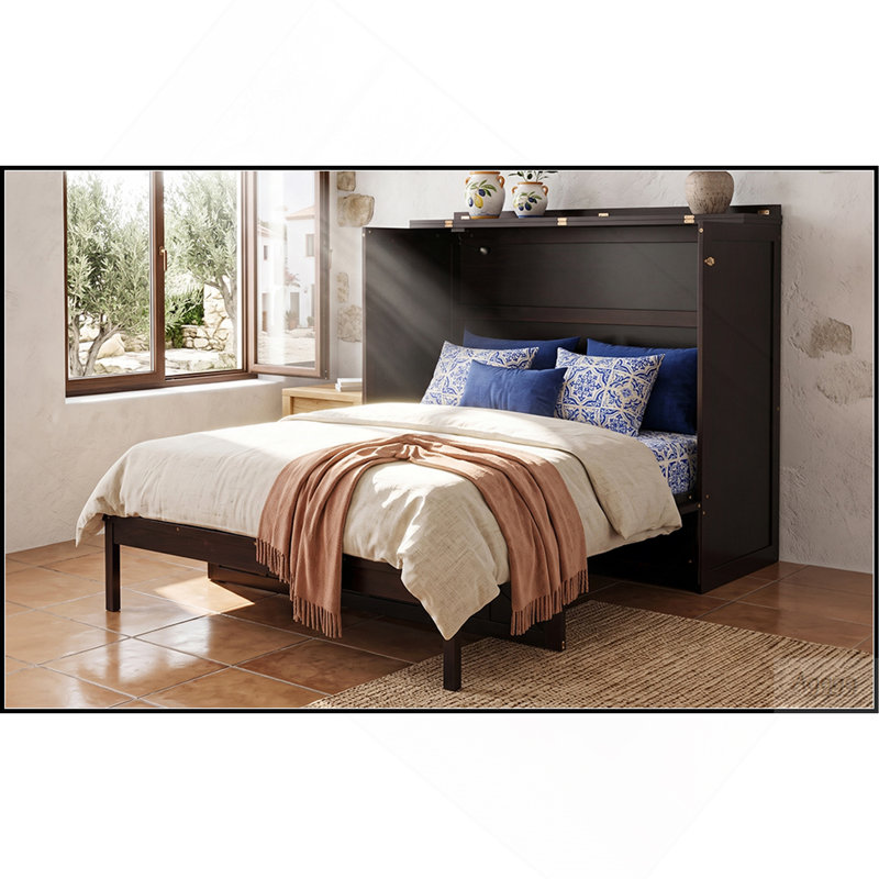 Lit escamotable double avec grands tiroirs, gris, Espresso