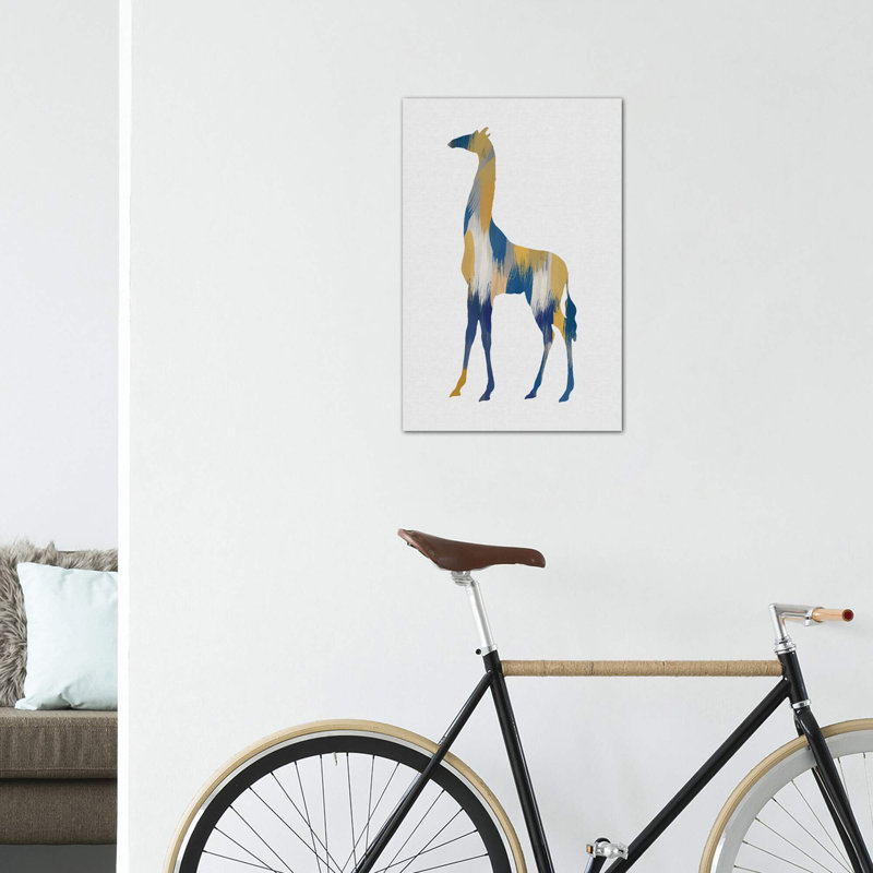 Girafe bleue et jaune - impression, H 26 po x l 18 po x 1,5 po, Toile tendue