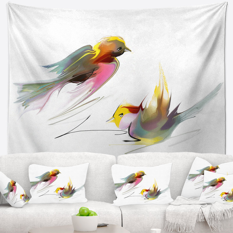 Tapisserie d’illustration d’oiseaux en polyester pour animaux avec accessoires suspendus inclus, H 50 po x l 60 po