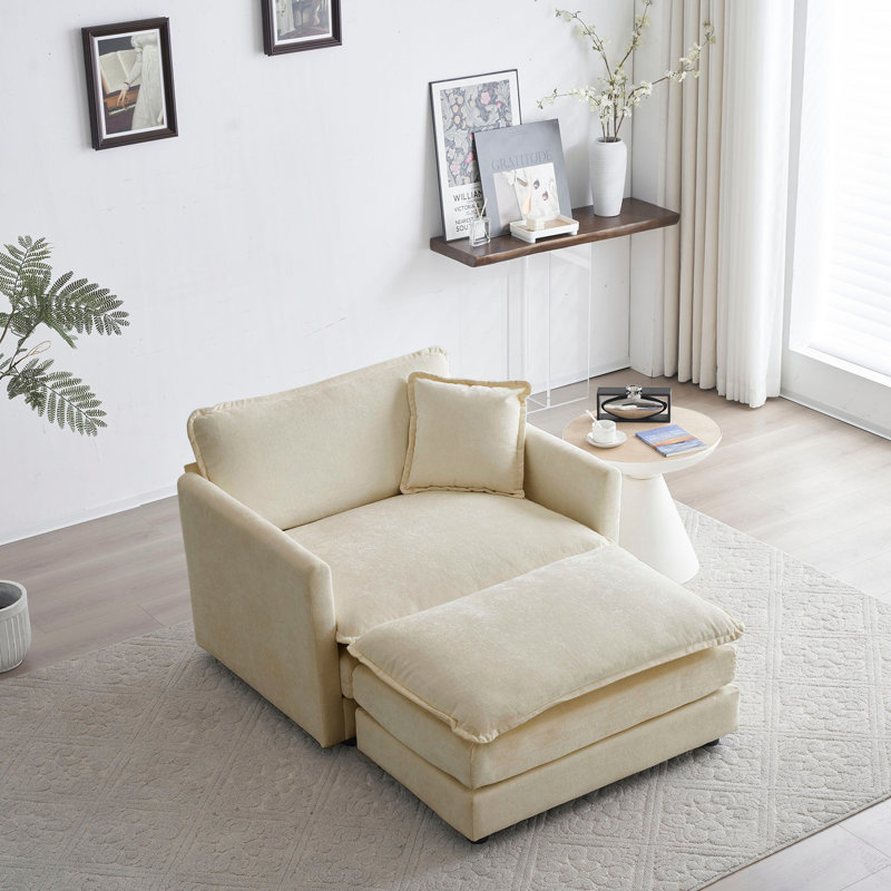 Fauteuil d'appoint moderne avec repose-pieds, fauteuil club, Beige