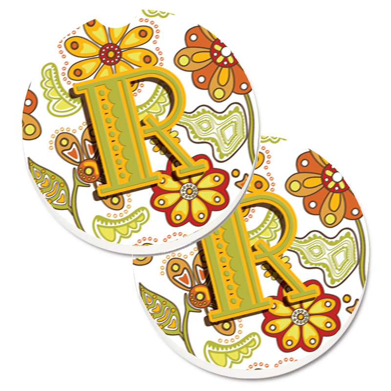 Ceramic Round 2 Piece Car Coaster Set, R