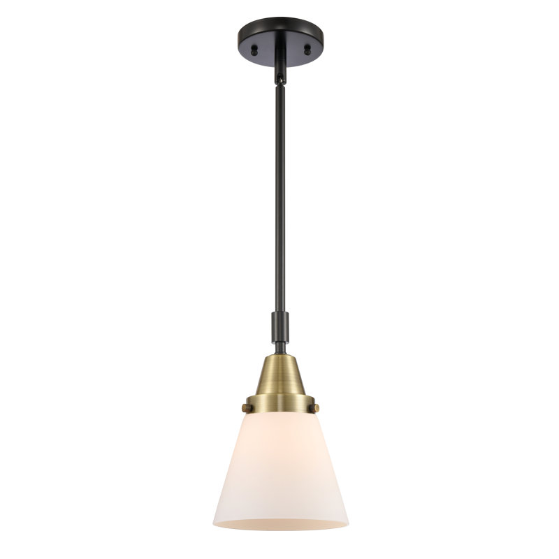 Ashwath 1-Light Cone Pendant, Matte White, 42.12" H x 6" W x 6" D, Black Antique Brass