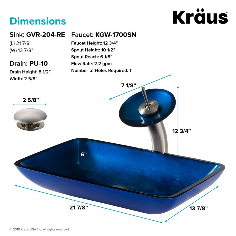 Fire Blue Glass Rectangular Vessel Sink with Chrome Faucet