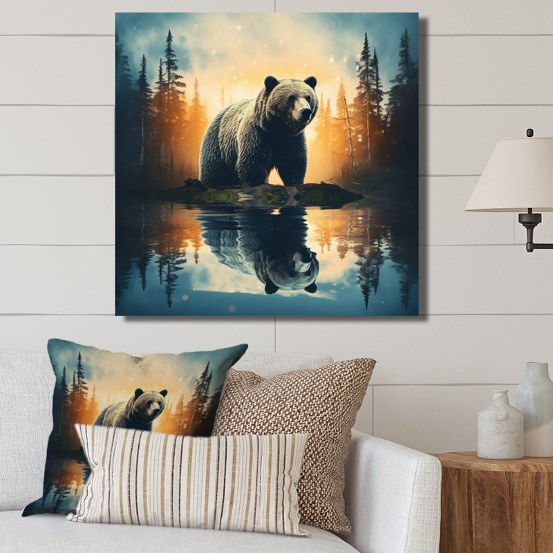 «Double Exposure Bear», art mural grand ours, H 24 po x l 24 po x P 1 po, Toile tendue