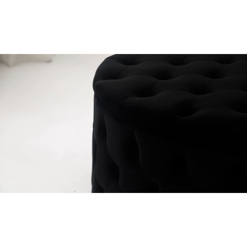 Dark Teal Velvet Tufted Round Storage Ottoman