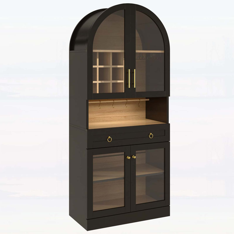 Grande armoire de bar arquée, idéale pour un décor de maison de campagne moderne, Black