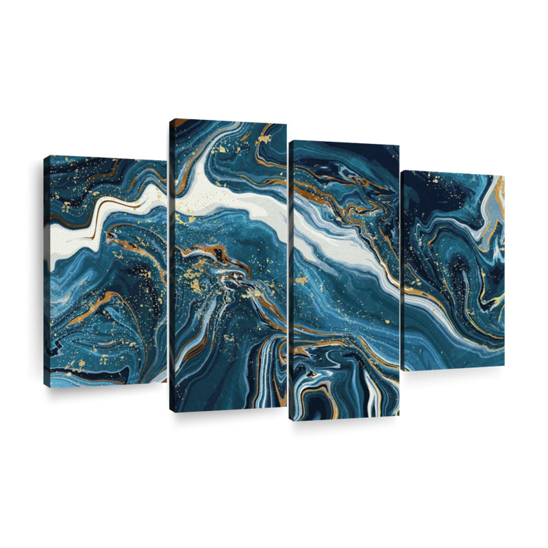 Abstract Blue Marble Multi Piece Canvas Print, 22" H x 36" W x 1" D