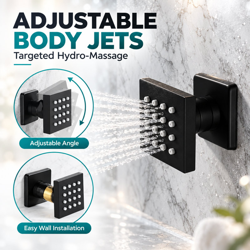 16" LED Music Shower System with Rainfall Showerhead, Body Jets & Handheld Sprayer, Wall Mounted, Complete Shower Faucet Set