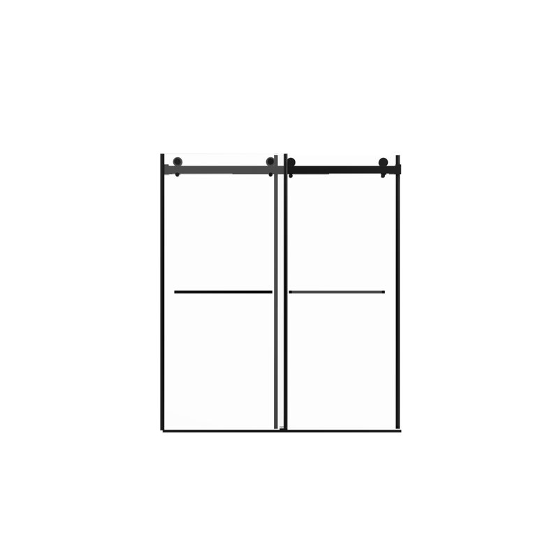 56"-60"W X 76"H Frameless Shower Door, Double Sliding Shower Door, 3/8'' (10Mm) Clear Tempered Glass Shower Enclosure With Square Rail,Double Side Easy Clean Coat,Brushed Nickel Finished With Buffer