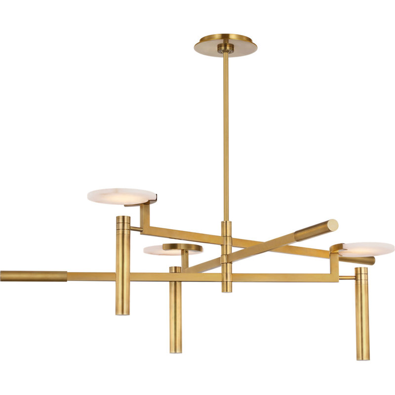 Melange 36" Floating Disc Chandelier with Alabaster, Antique-Burnished Brass