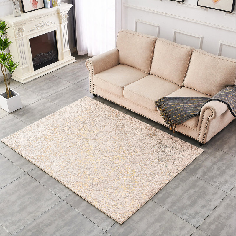 Tapis en fausse fourrure de luxe à motif doré et doré lavable à la machine Luxury, Rectangle 7 pi 6 po x 10 pi 6 po