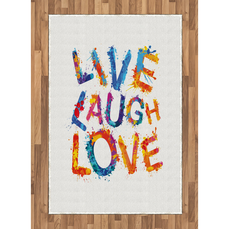 Live Laugh Love Live Laugh Love High Density Long Fiber Poly Threads Decorative Area Rug Carpet, Rectangle 4' x 5'8"