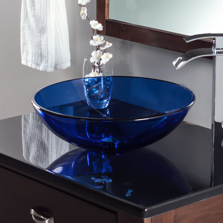 Lavabo de salle de bain à bateau circulaire en verre blu