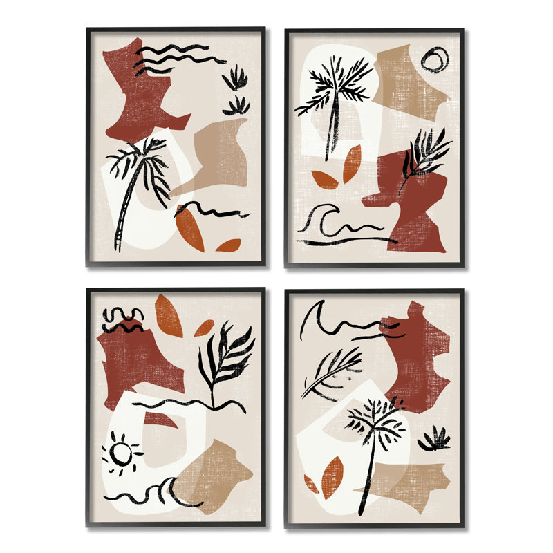 Abstrait, formes tropicales et botaniques neutres par Melissa Wang, L 11 po x H 14 po, Giclée encadrée noir minuit