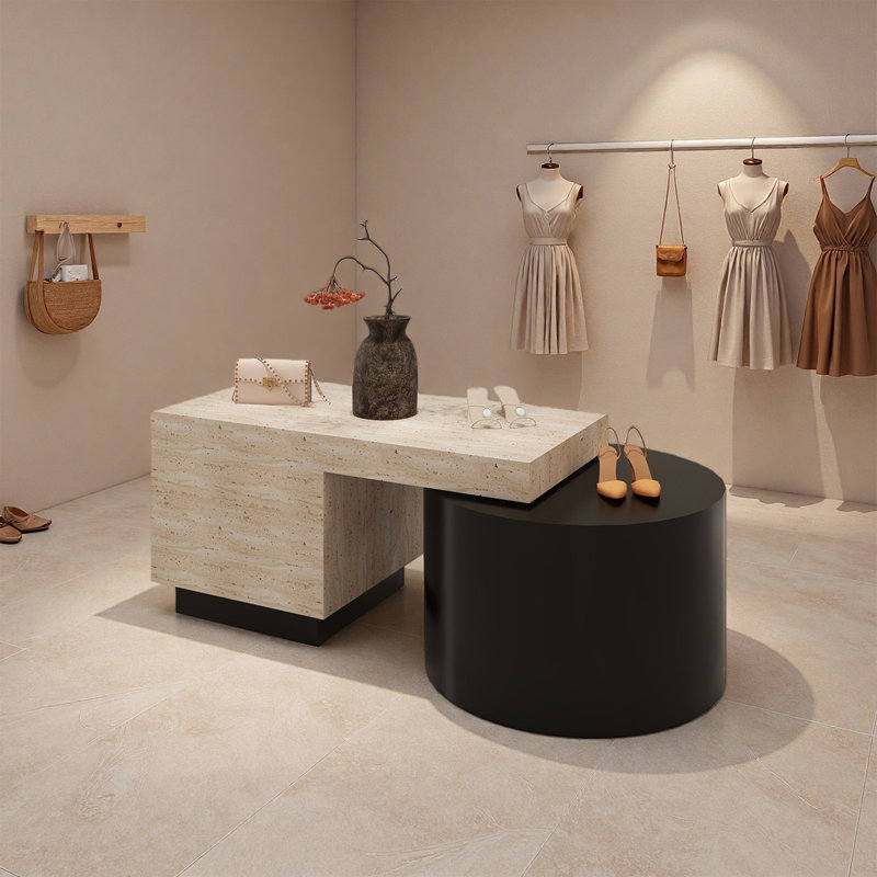 Table de présentation moderne en panneau de fibres à densité moyenne, H 23,62 po x l 63 po x P 23,62 po