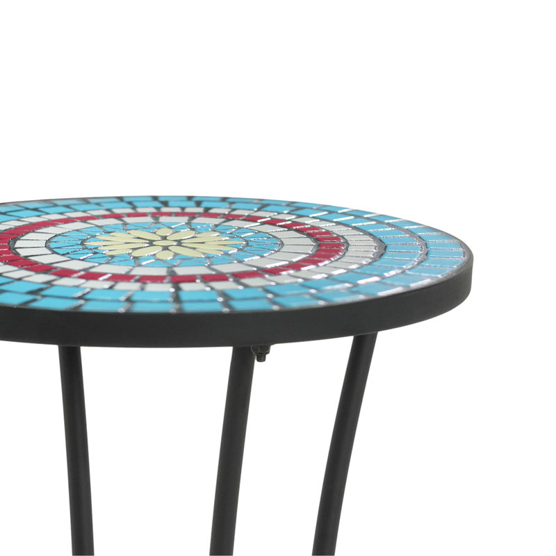Patio Side Table With Shelf In Blue+Black, Ceramic Tile Top, Iron Frame, 14"X14"X22.25", Versatile Decor Option Surface, Base, 14"X22.25", Scratch-