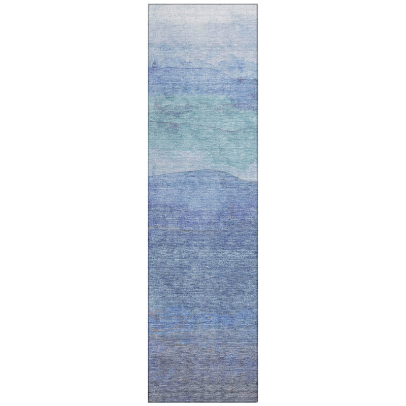 Elien Blue Washable Indoor-Outdoor Rug - LOOMLAN, 2'3" x 7'6"