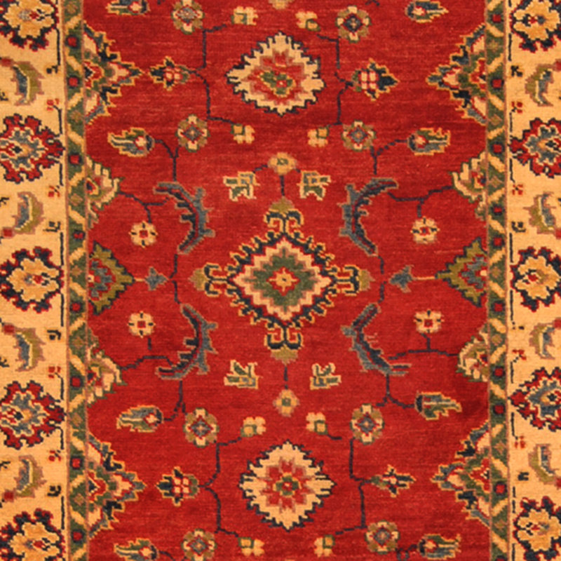 Tapis de zone en laine rouge/ivoire 2 pi 6 po x 11 pi 3 po one-of-kind à la main noué la Eloisa