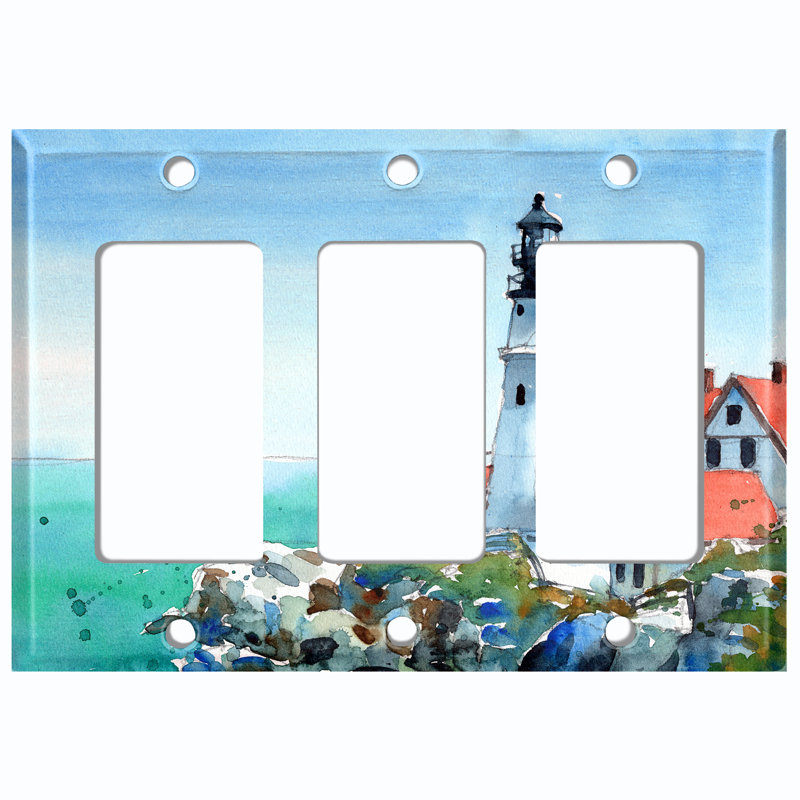 Plaque murale d'interrupteur à bascule 3 lumières Beautiful Ocean Light House Coast Town