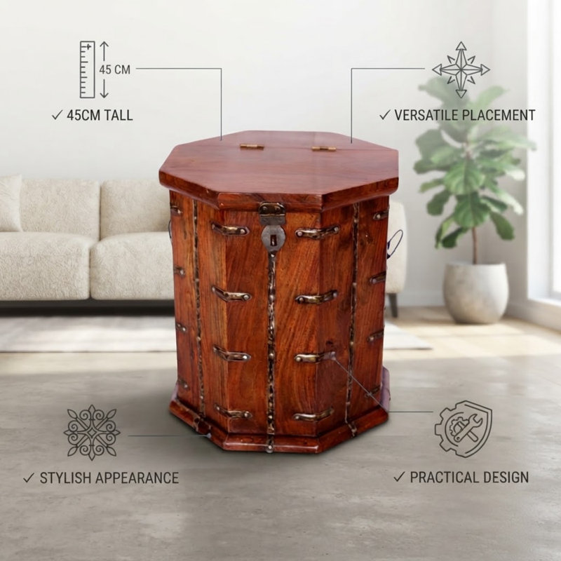 Stylish Solid Acacia Wood Accent Chest - Oak Finish Natural Grain & Knots Hand Finished Scandinavian Storage Furniture for Home