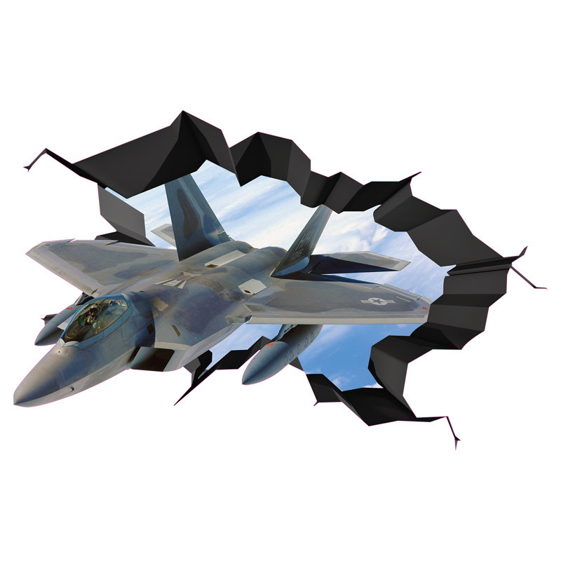 Adhésif décoratif combat aérien, autocollants d'art mural, affiche murale, chambre à coucher, avion de chasse 3D (petit 28 po x 17)