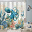 Ensemble de rideau de bain en tissu imperméable avec crochets 72 po x 72 po Funny Ocean Octopus-611636177