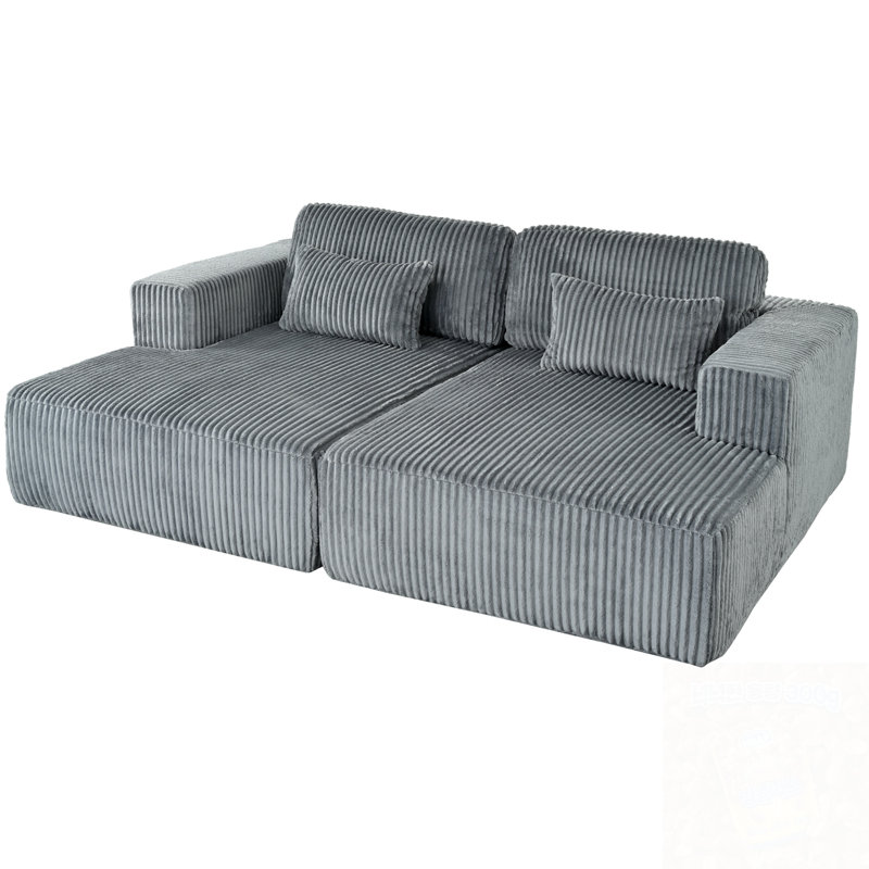 Corduroy Double Sofa Bed With 2 Pillows, Gray Corduroy