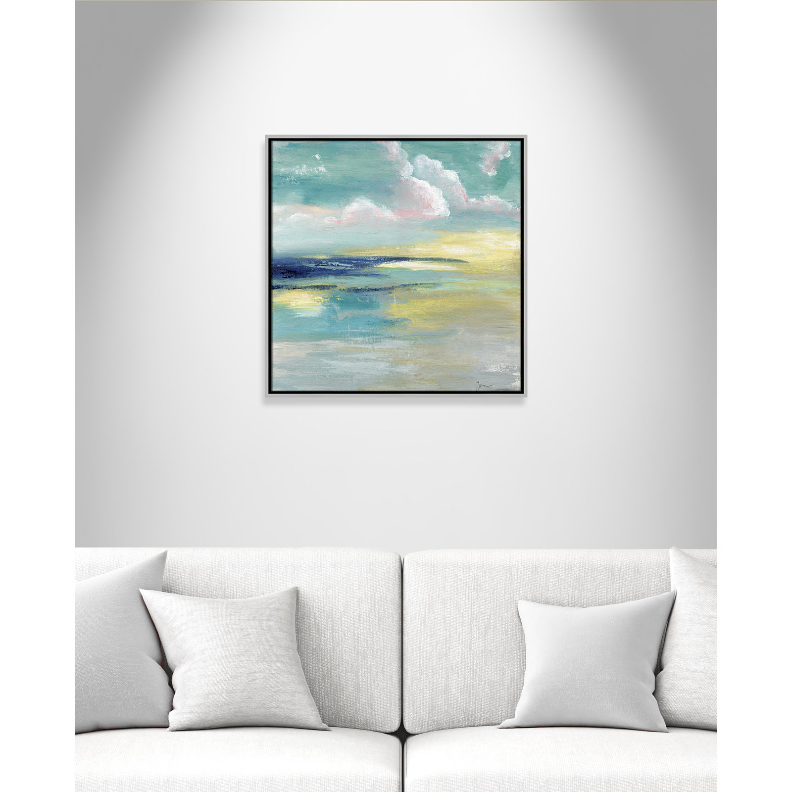 Bertie "Ocean View" Painting by Tava Studios, Silver Framed Canvas, 25.5" H x 25.5" W x 2" D