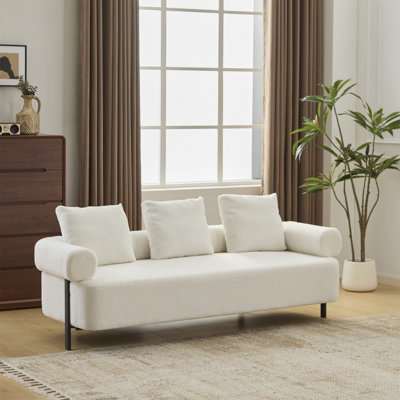 78" Modern 3-Seater Beige Upholstered Sofa