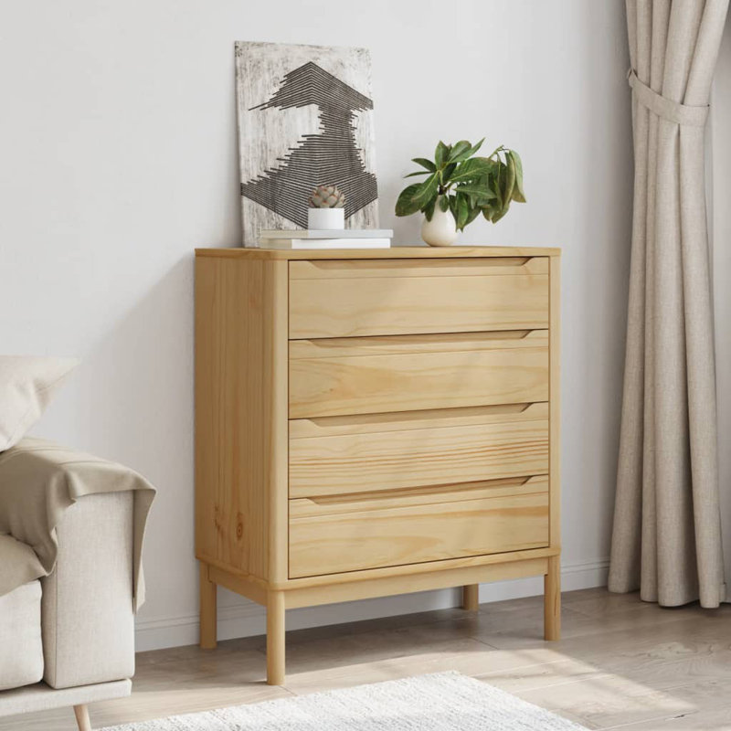 Commode en bois de pin massif FLORO Latitude Run®, Brun cire