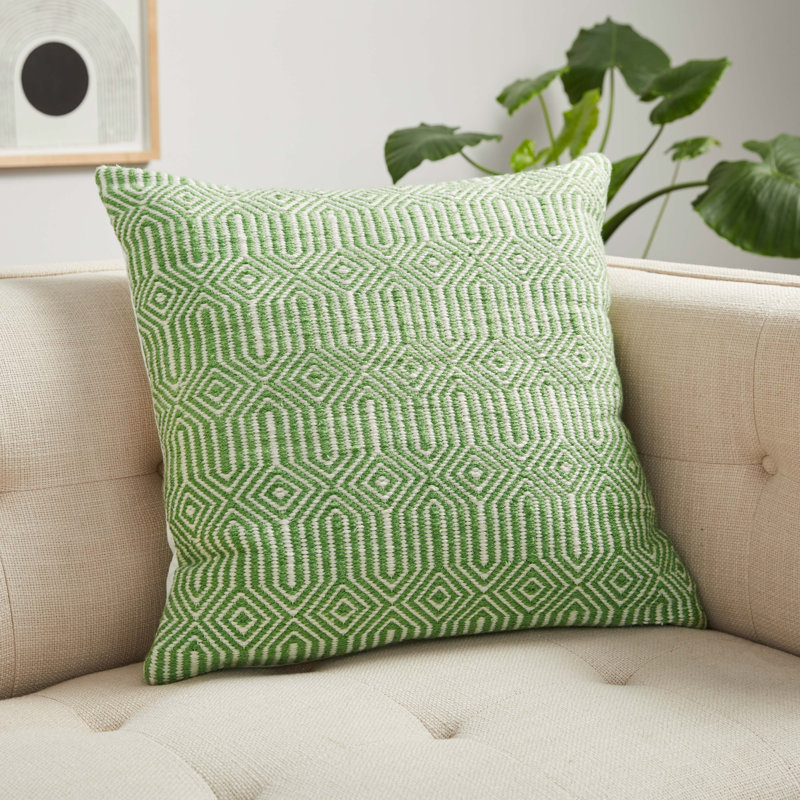 Avneet Embroidered Green and Ivory Cotton Pillow Cover Set 22"x22"