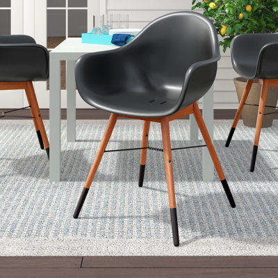 Karg Teak Finish Modern Patio Dining Black Chairs With Cushions (Set Of 3)