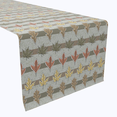Fall Leaves In Stripes Cotton Table Runners