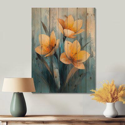 Silencieux jonquille minimaliste fleurs III - jonquilles en bois, art mural - sur bois de pin naturel