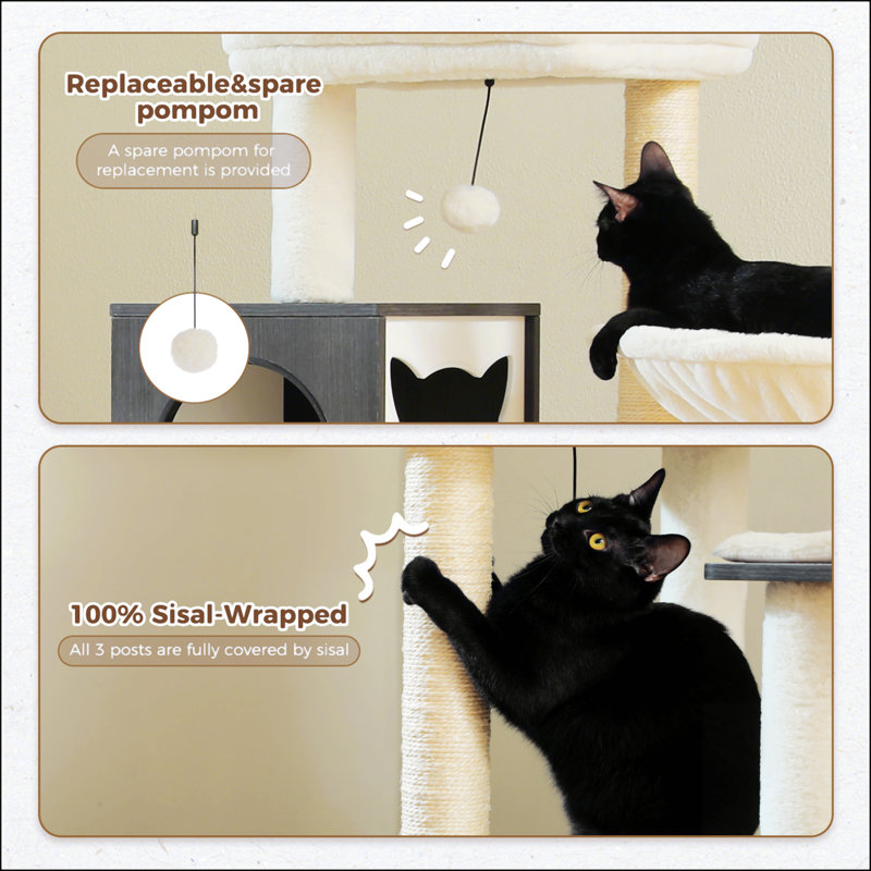 57.5" Cat Tree With Litter Box Enclosure Large, Black