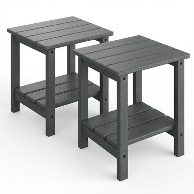 Set of 2 Outdoor 2-Tier HDPE Side Tables, 18 in All-Weather Patio End Tables for Pool, Deck, Backyard, or Indoor Use