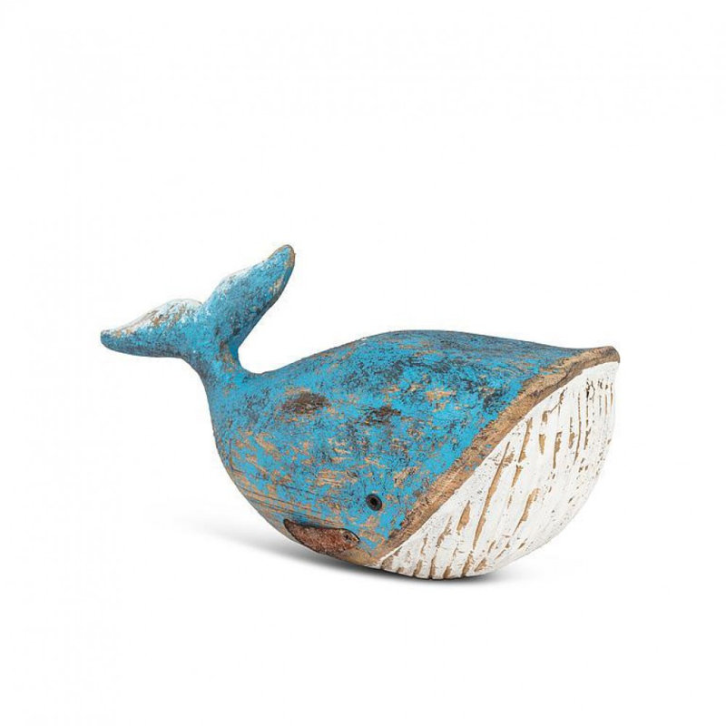 Figurine sculptée de baleine, H 4 po x l 3 po x P 7,50 po, Blue/White