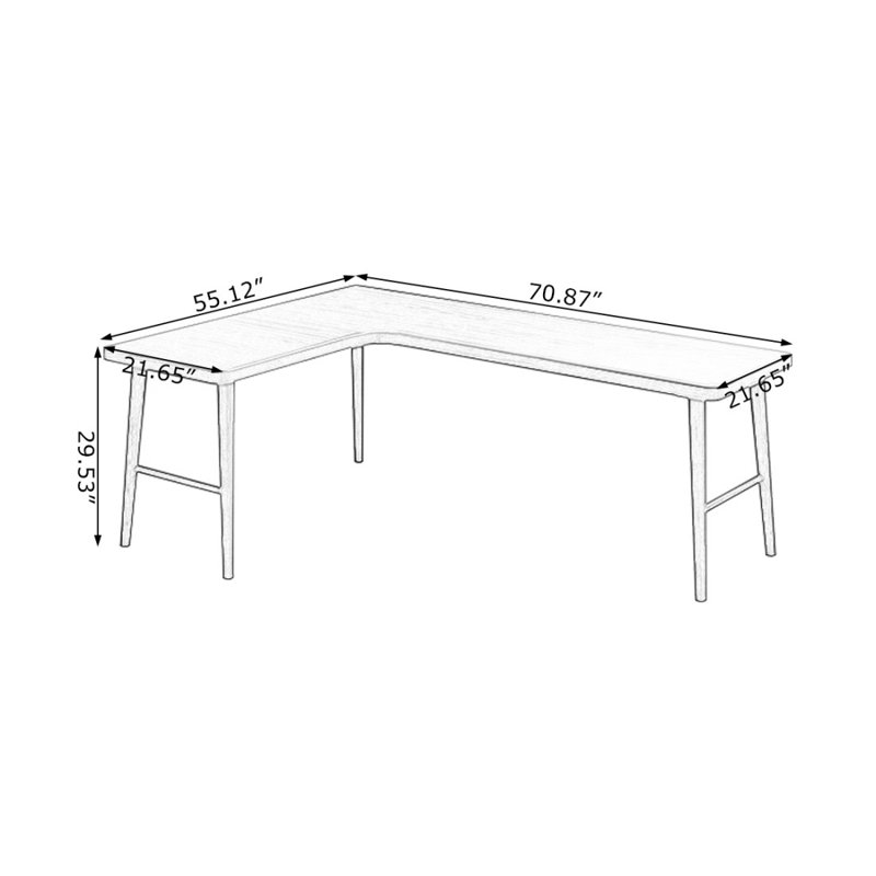 Bureau d'angle en bois massif en forme de L, H 29,53 po x l 70,87 po x P 55,12 po, Retour à gauche