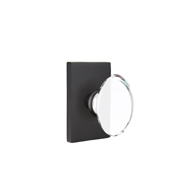 Ensemble de mortaise intérieure Emtek avec rosette rectangulaire moderne et bouton en verre Hampton (LH)