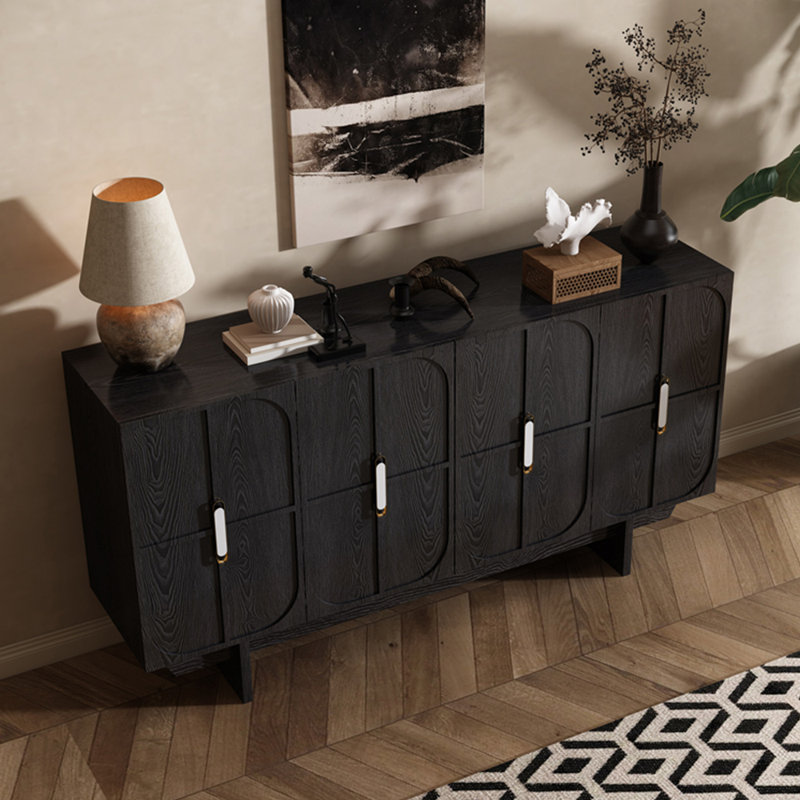 Buffet de style américain rétro, H 35,4 po x l 59 po x P 17,5 po, Noir