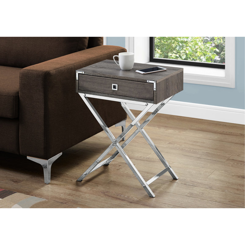 Table polyvalente en taupe avec stratifié brun et poignée en métal argenté foncé