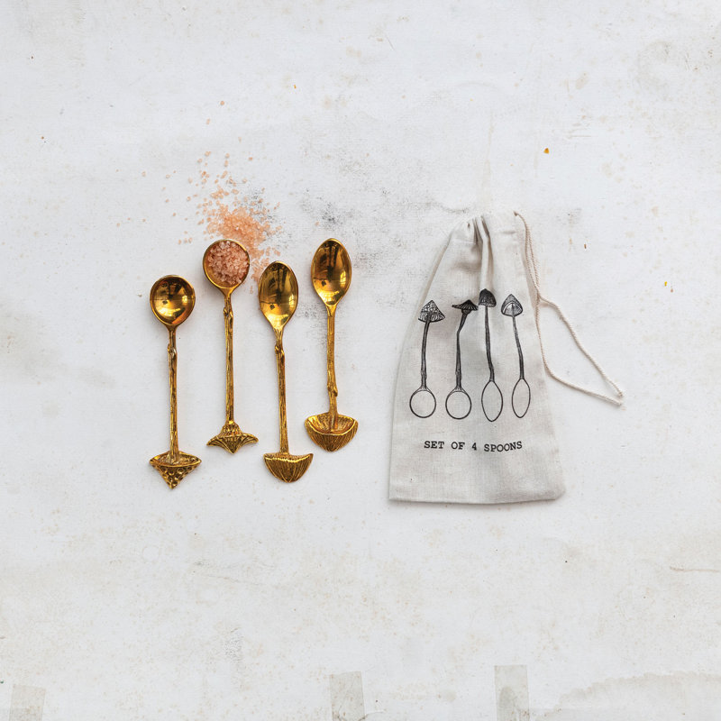 4-Piece Brass Spoons With Mushroom Handles