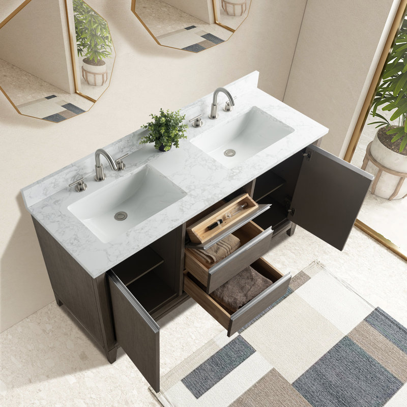 54 meuble-lavabo double avec comptoir 54, Bois flottant gris, 54", Lit double